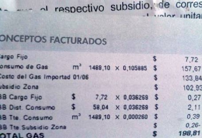 Dejar sin efecto el cobro a los usuarios del servicio de gas del concepto