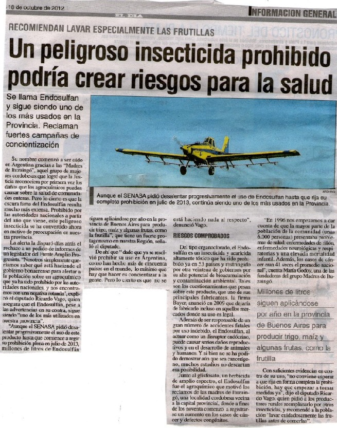 Un peligroso insecticida prohibido podría crear riesgos para la salud